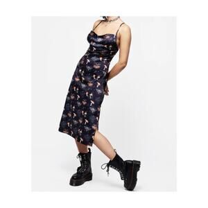 Disturbia Medeina Print Cowl Neck Satin Midi Slip Dress 4 Mushroom Fairycore
